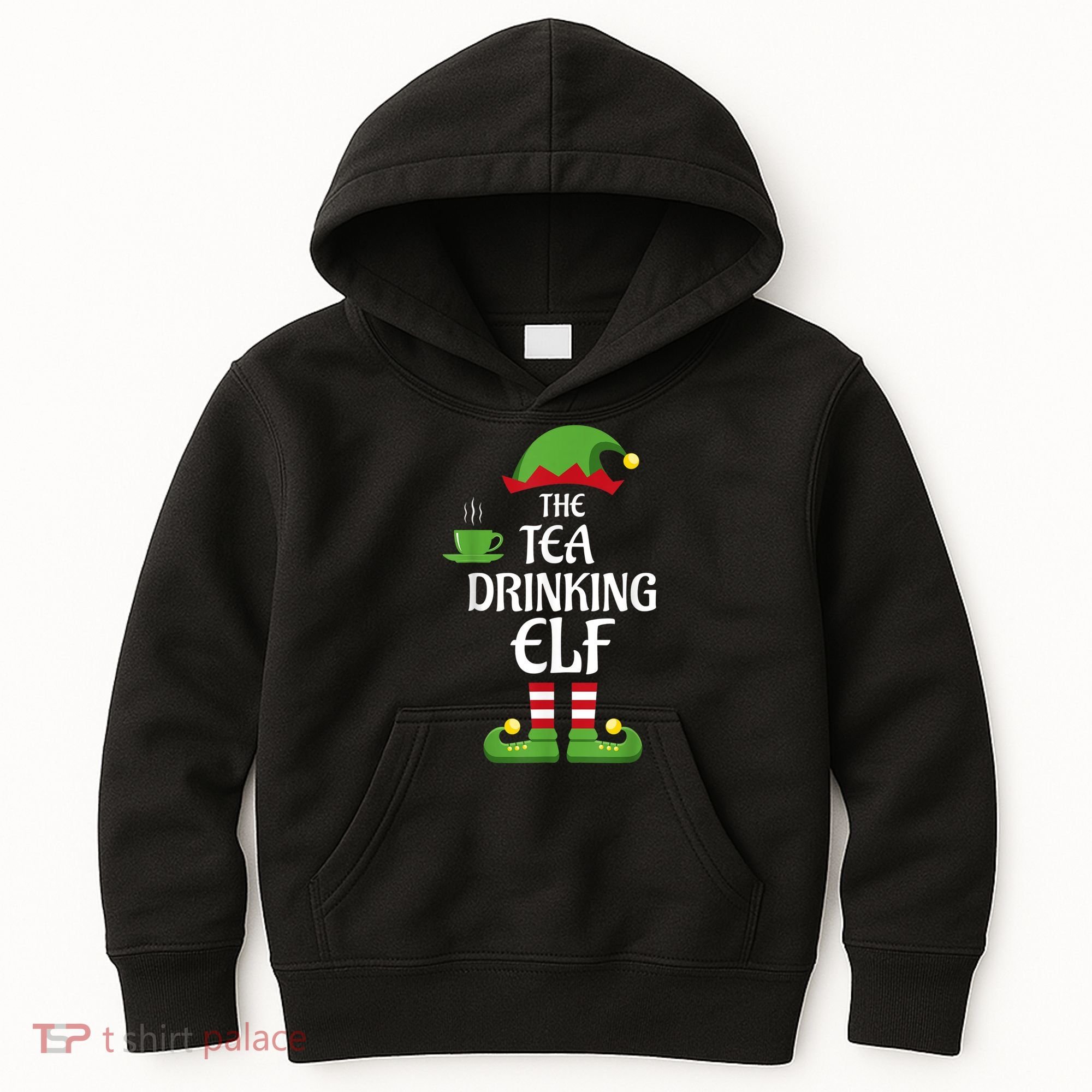 Tea Drinking Elf Family Matching Group Christmas Kids Hoodie