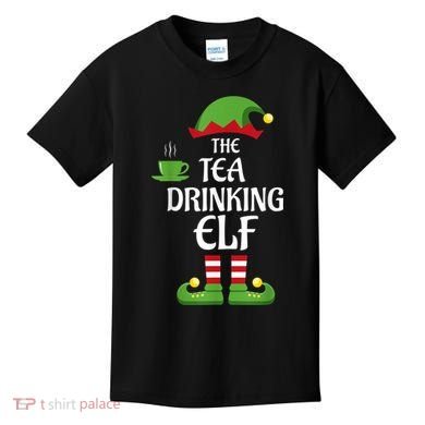 Tea Drinking Elf Family Matching Group Christmas Kids T-Shirt