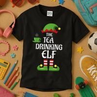 Tea Drinking Elf Family Matching Group Christmas Kids T-Shirt thumb 3