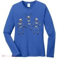 Three Dancing Funny Skeletons Halloween Women's Long Sleeve Shirt thumb 0
