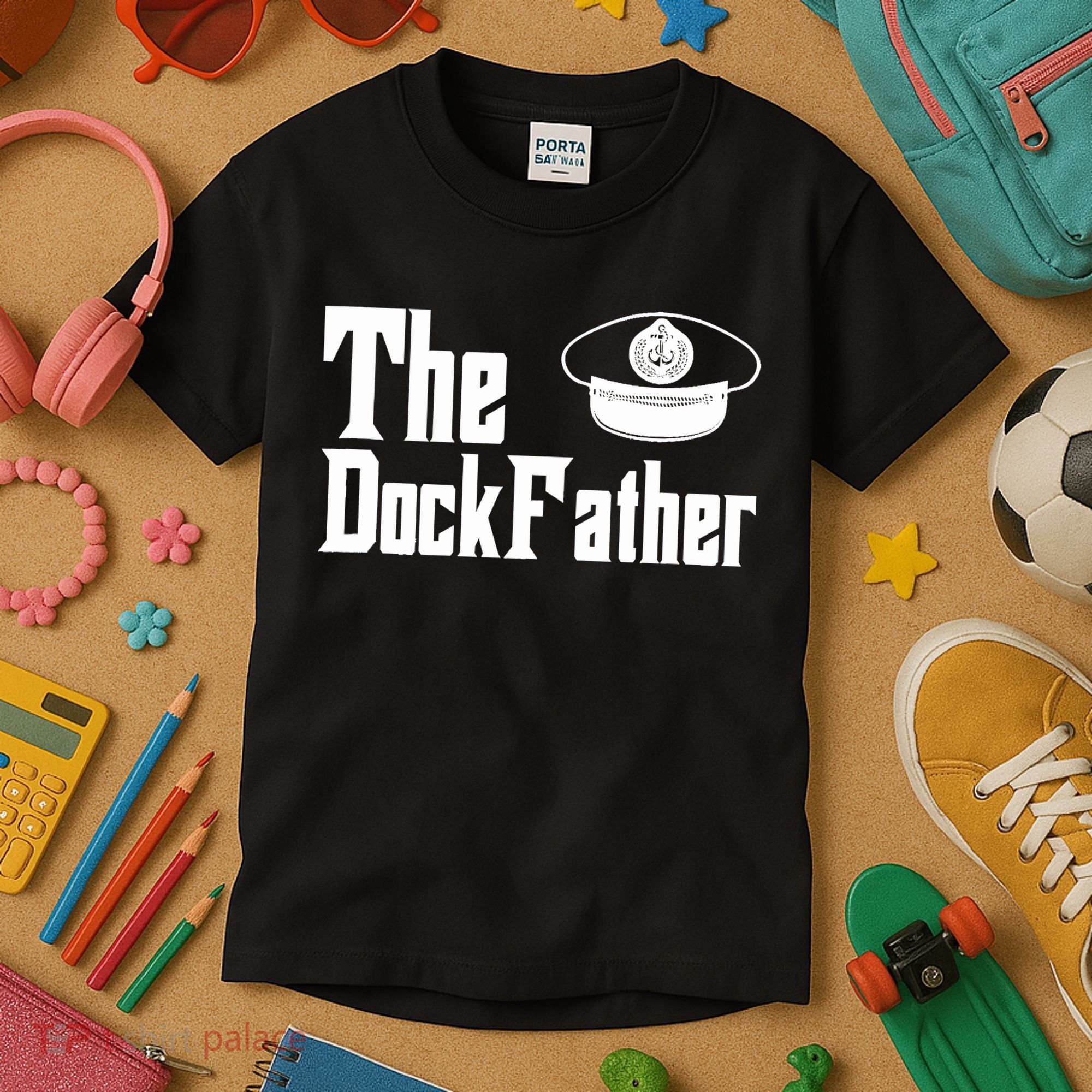 The Dock Father Captain Of The Boat Dad Funny Fathers Day Kids T-Shirt