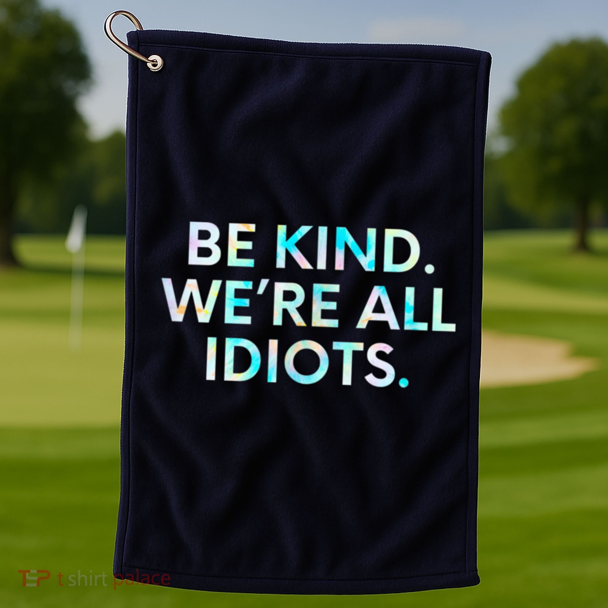 Tie Dye Funny Inspirational Quote, Be Kind. We're All Idiots Golf Towel