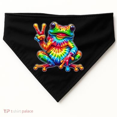 Tie Dye Frog Peace Sign Hippie USA-Made Doggie Bandana