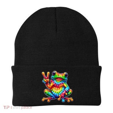 Tie Dye Frog Peace Sign Hippie Beanie