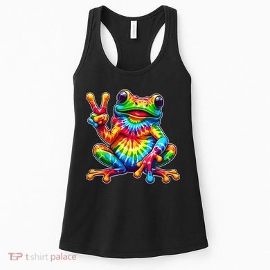 Tie Dye Frog Peace Sign Hippie Women's Tank Top