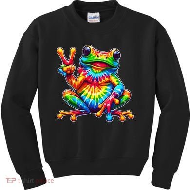 Tie Dye Frog Peace Sign Hippie Kids Sweatshirt