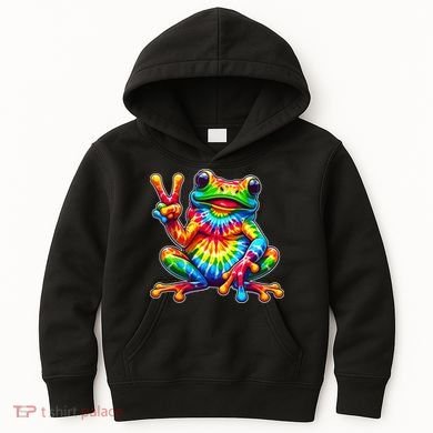 Tie Dye Frog Peace Sign Hippie Kids Hoodie