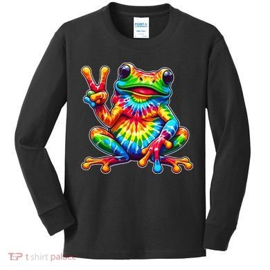 Tie Dye Frog Peace Sign Hippie Kids Long Sleeve Shirt