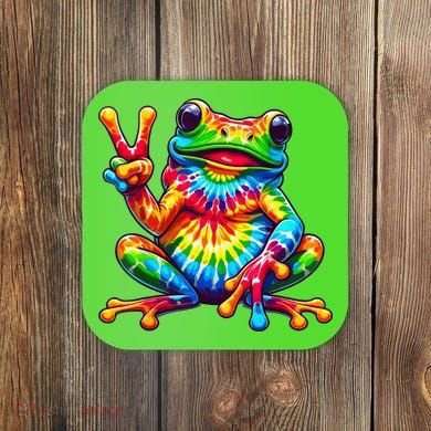 Tie Dye Frog Peace Sign Hippie Coaster
