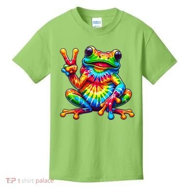 Tie Dye Frog Peace Sign Hippie Kids T-Shirt