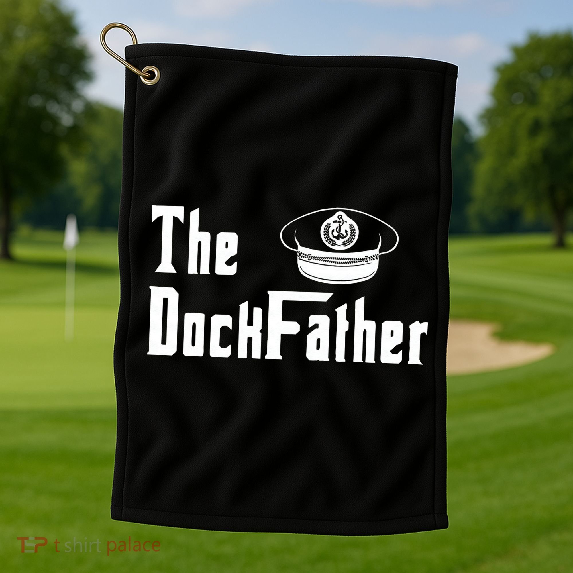 The Dock Father Captain Of The Boat Dad Funny Fathers Day Golf Towel