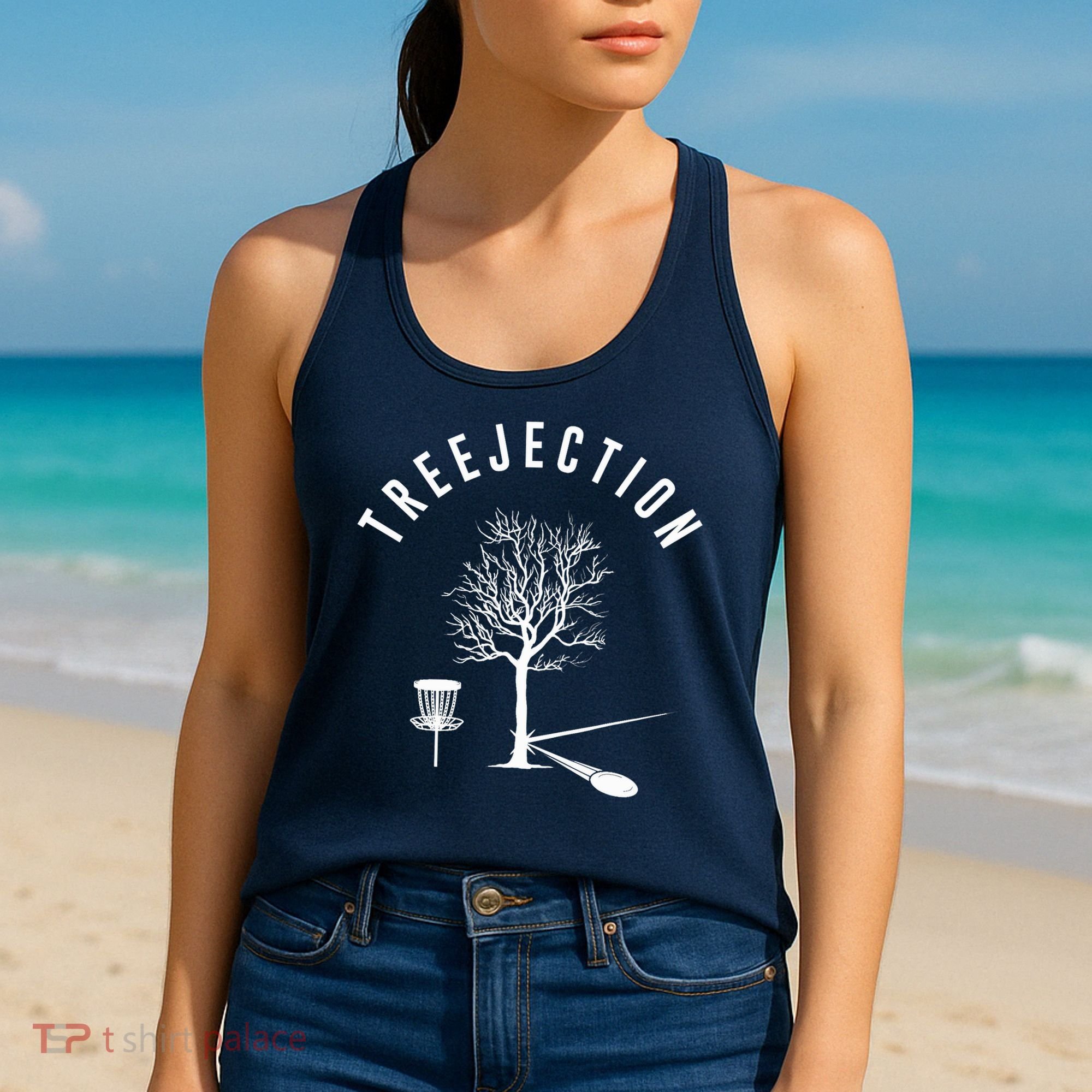 Treejection Disc Golf Funny Sports Tree Disc Golf Player Women's Tank Top
