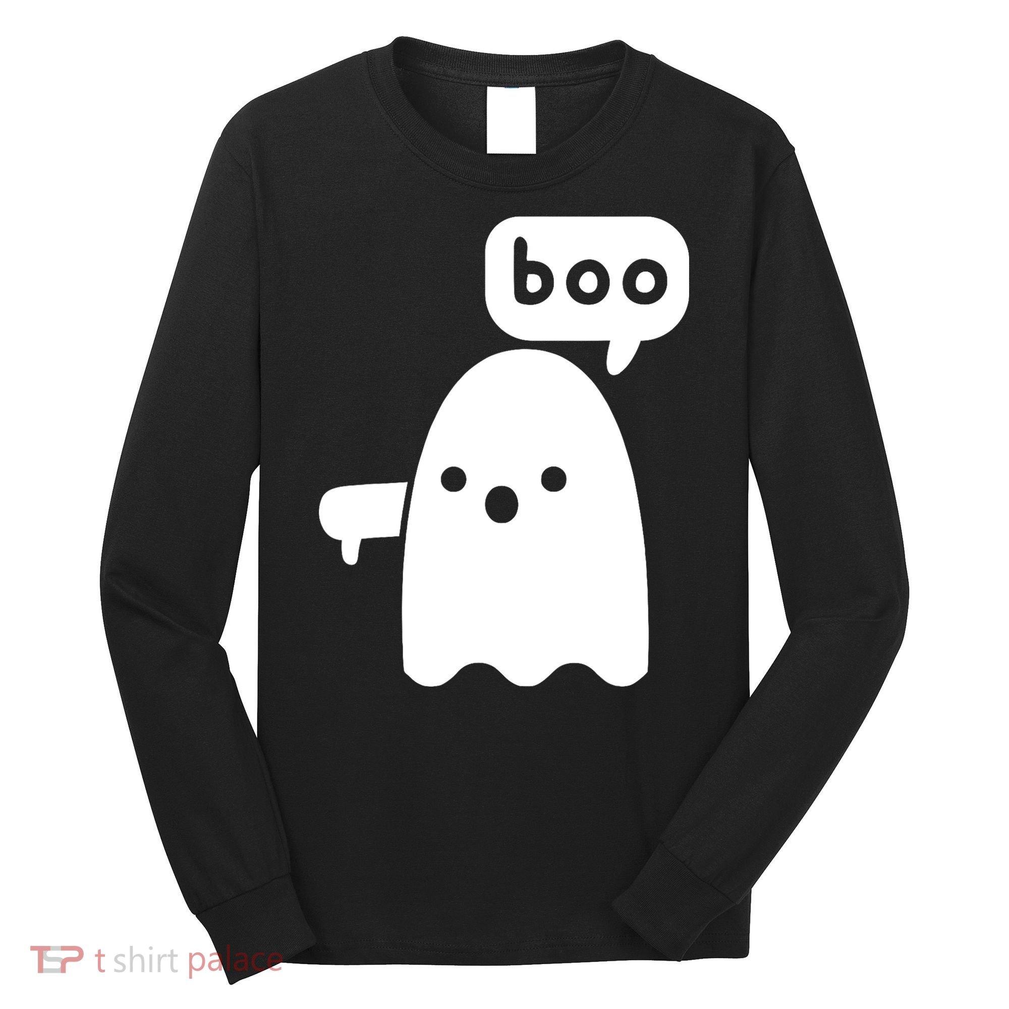 Thumbs Down Ghost Screaming Boo Disapproval Ghost Halloween Long Sleeve Shirt