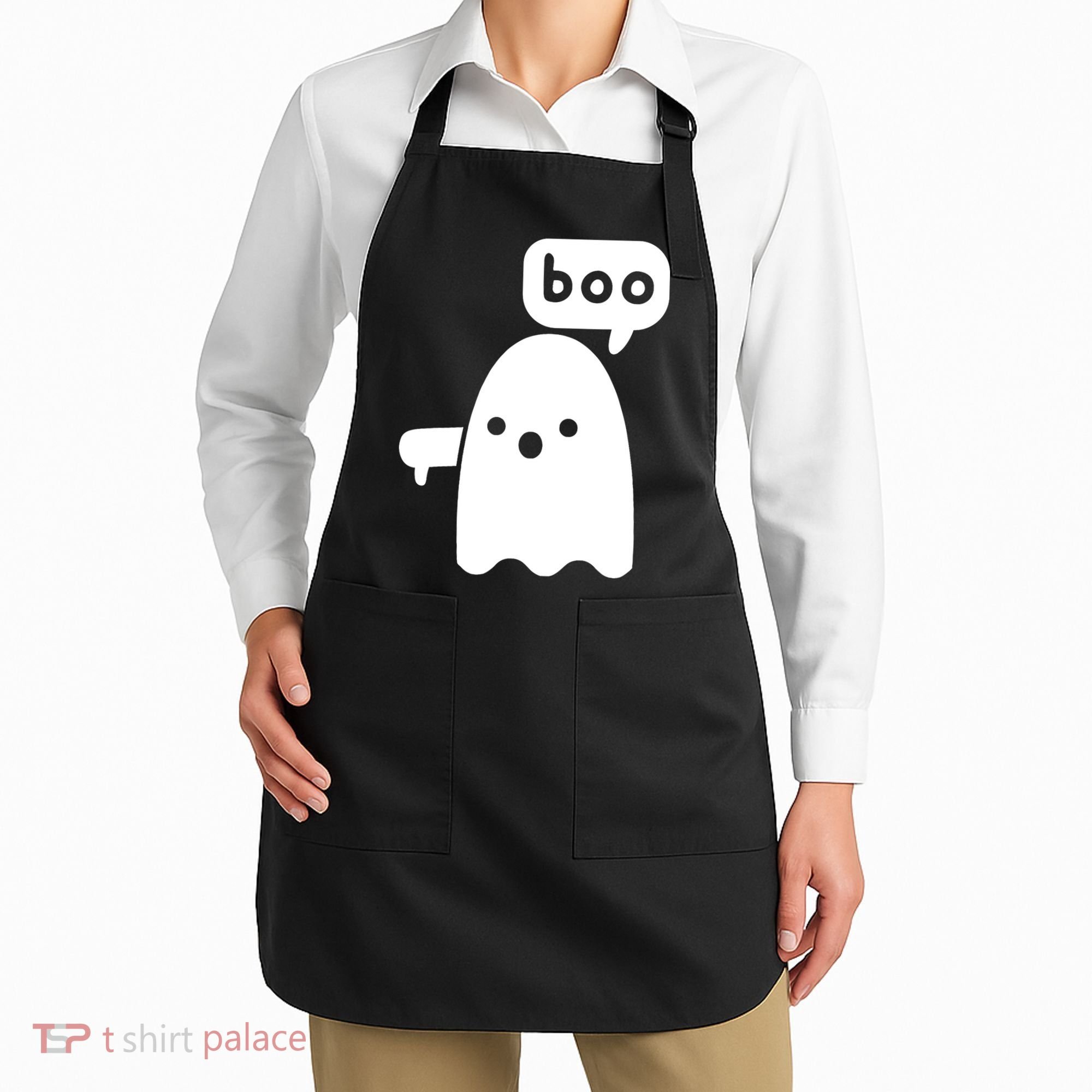 Thumbs Down Ghost Screaming Boo Disapproval Ghost Halloween Apron