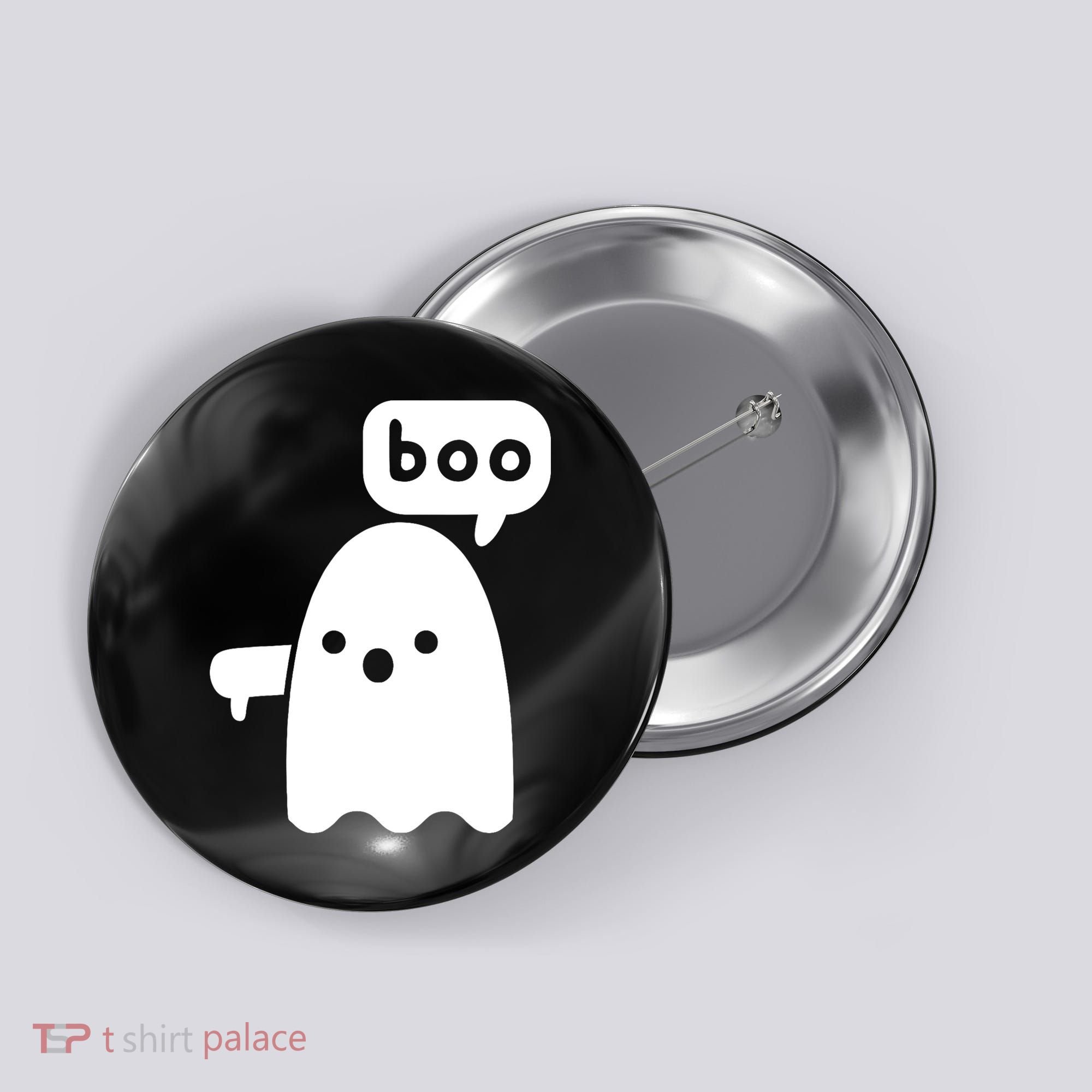 Thumbs Down Ghost Screaming Boo Disapproval Ghost Halloween Button