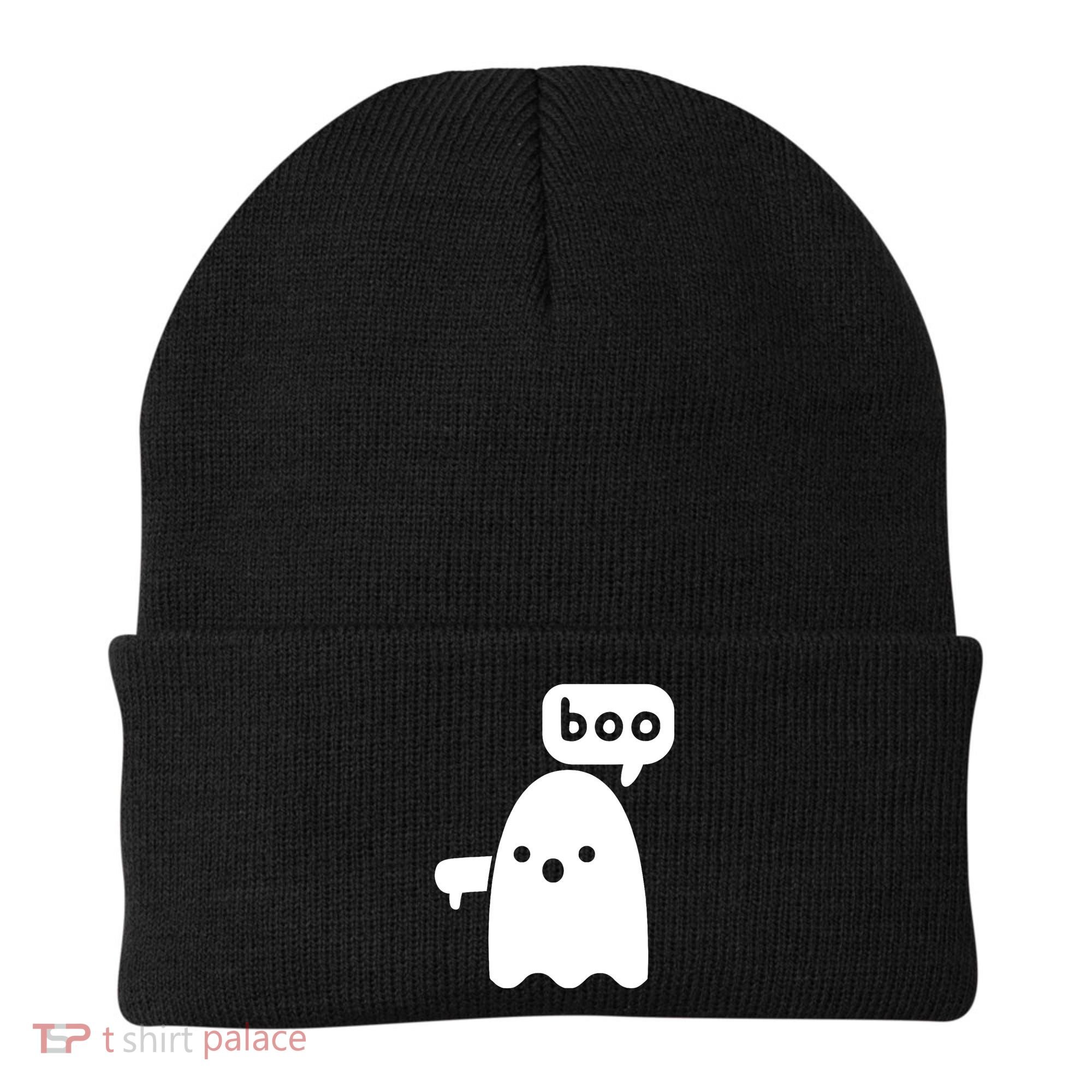 Thumbs Down Ghost Screaming Boo Disapproval Ghost Halloween Beanie