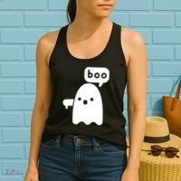 Thumbs Down Ghost Screaming Boo Disapproval Ghost Halloween Women's Tank Top thumb 2