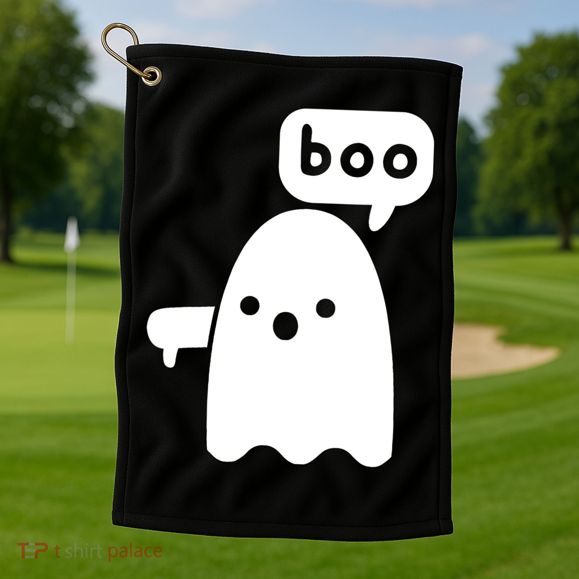 Thumbs Down Ghost Screaming Boo Disapproval Ghost Halloween Golf Towel