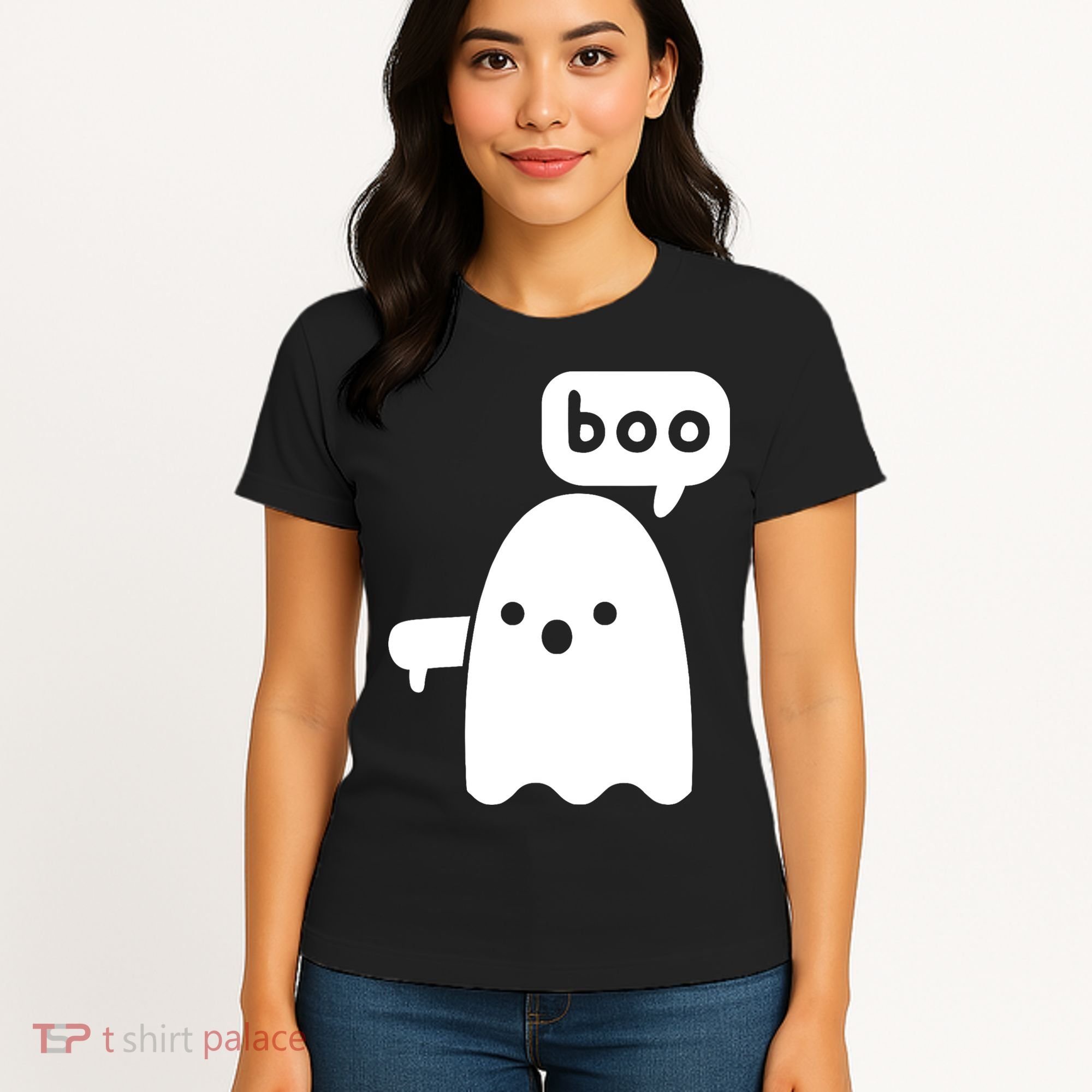 Thumbs Down Ghost Screaming Boo Disapproval Ghost Halloween Women's T-Shirt