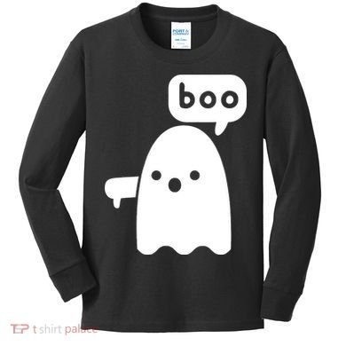 Thumbs Down Ghost Screaming Boo Disapproval Ghost Halloween Kids Long Sleeve Shirt