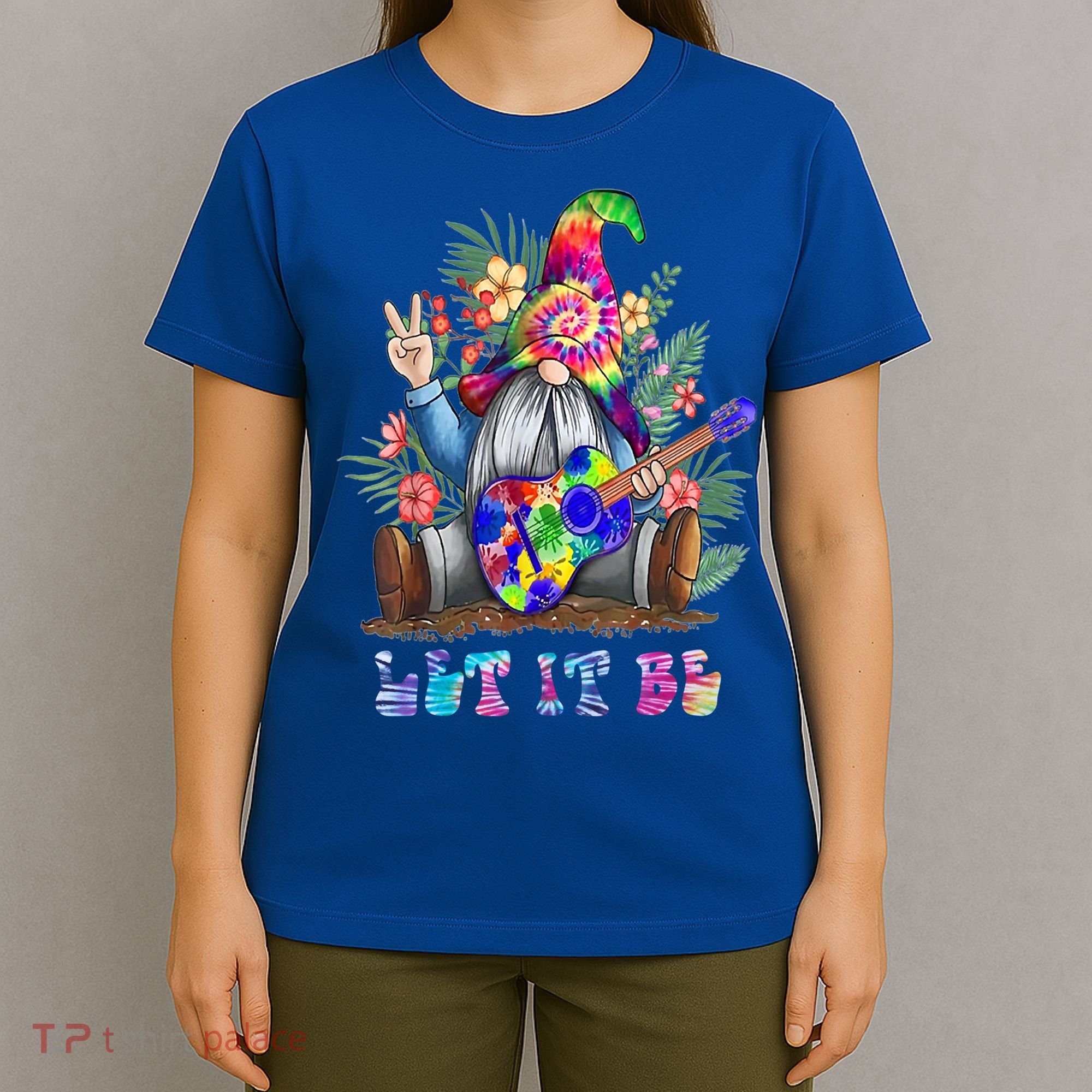 Tie Dye Gnome Peace Playing Guigifttar Hippie Gnome Colorful Gift T-Shirt