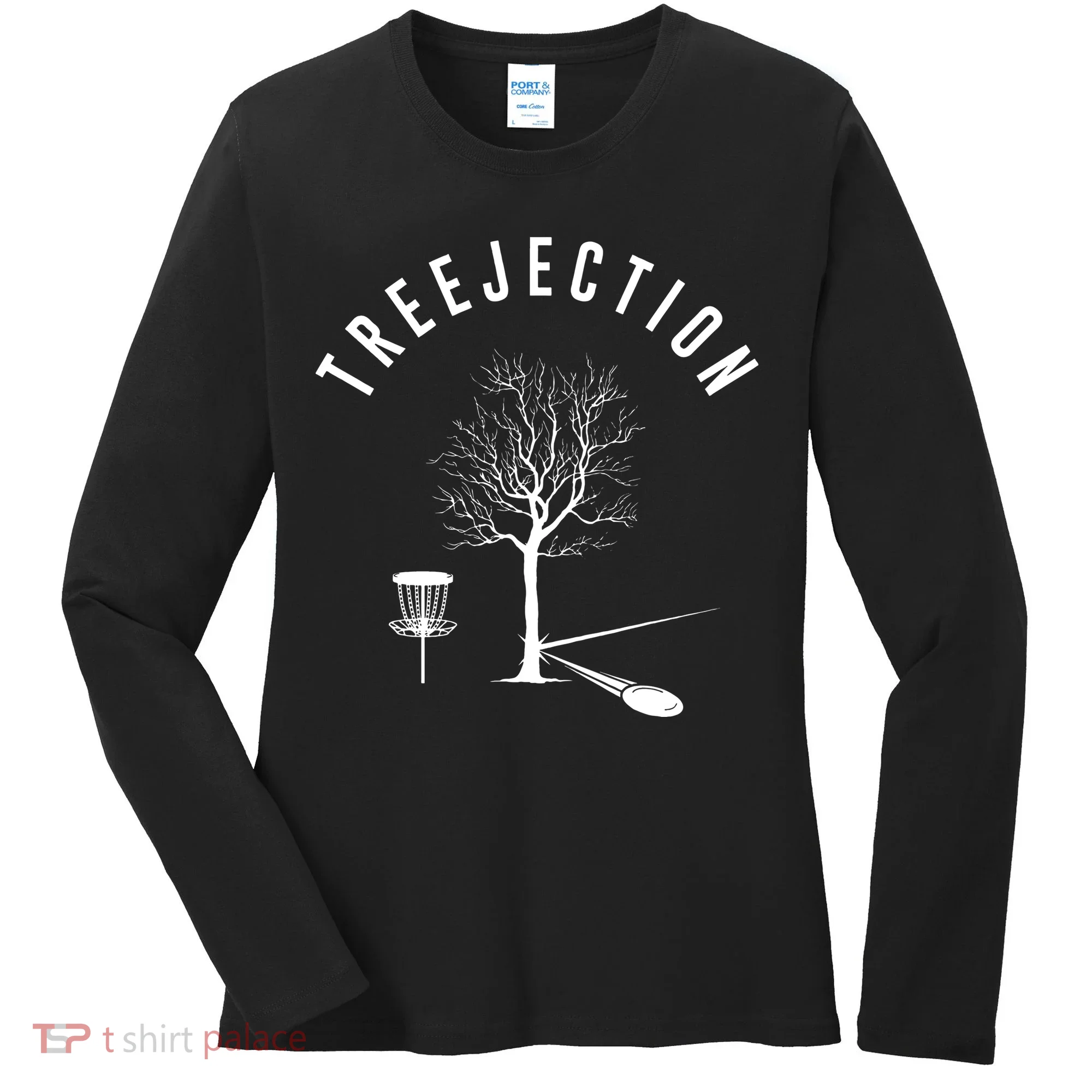 Tree Disc Golf Player Treejection Disc Golf Sports Women's Long Sleeve Shirt