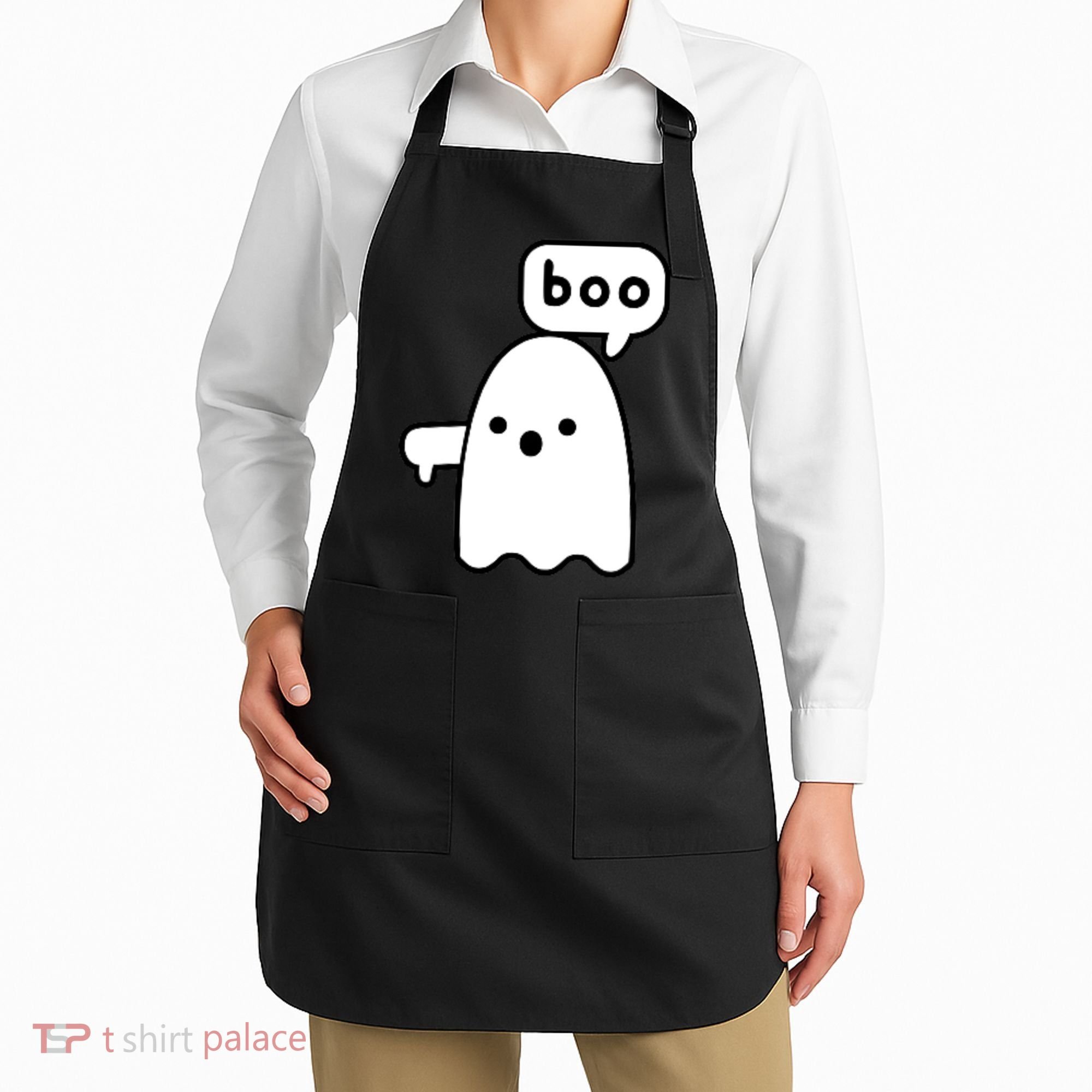 Thumbs Down Ghost Screaming Boo Disapproval Ghost Halloween Apron