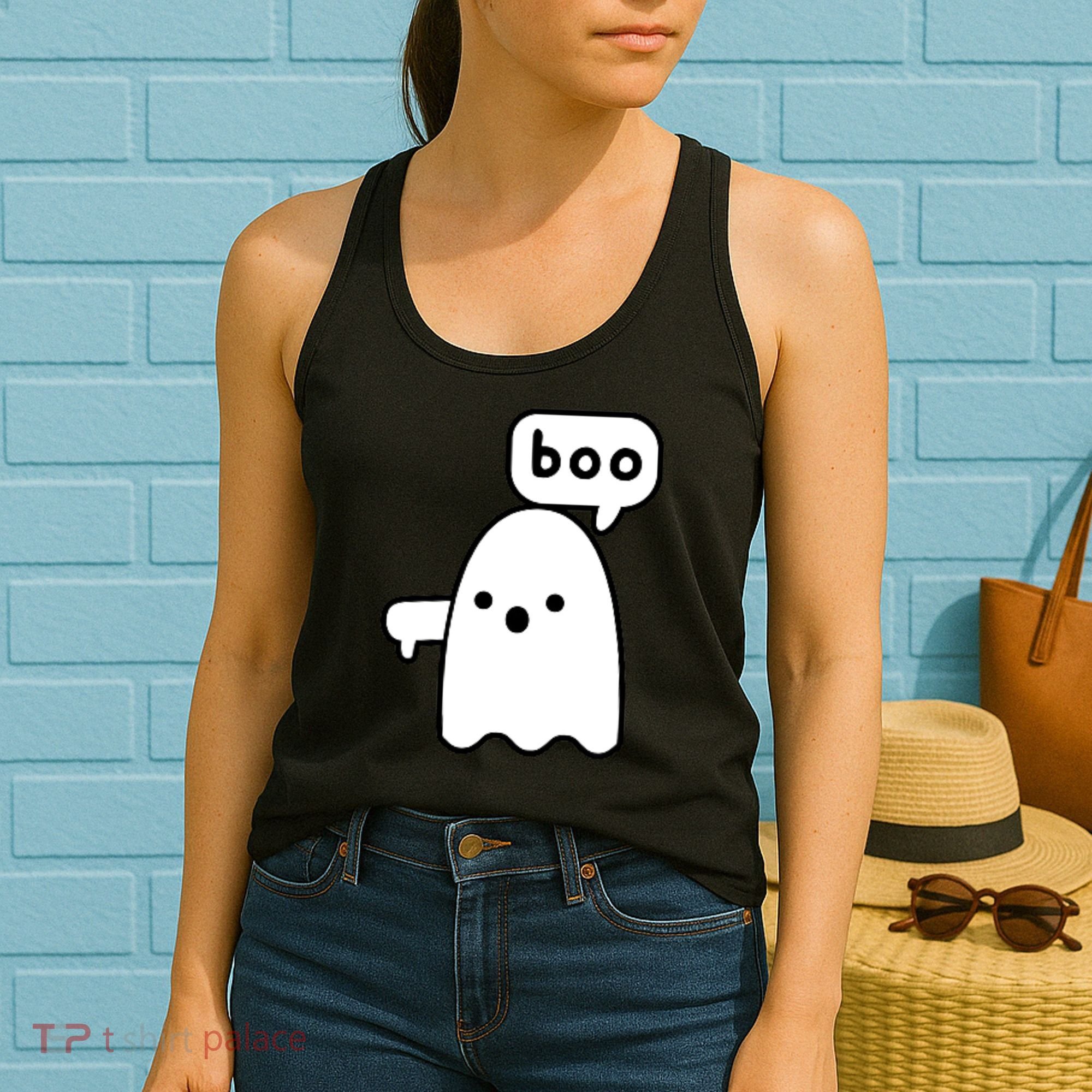 Thumbs Down Ghost Screaming Boo Disapproval Ghost Halloween Women's Tank Top