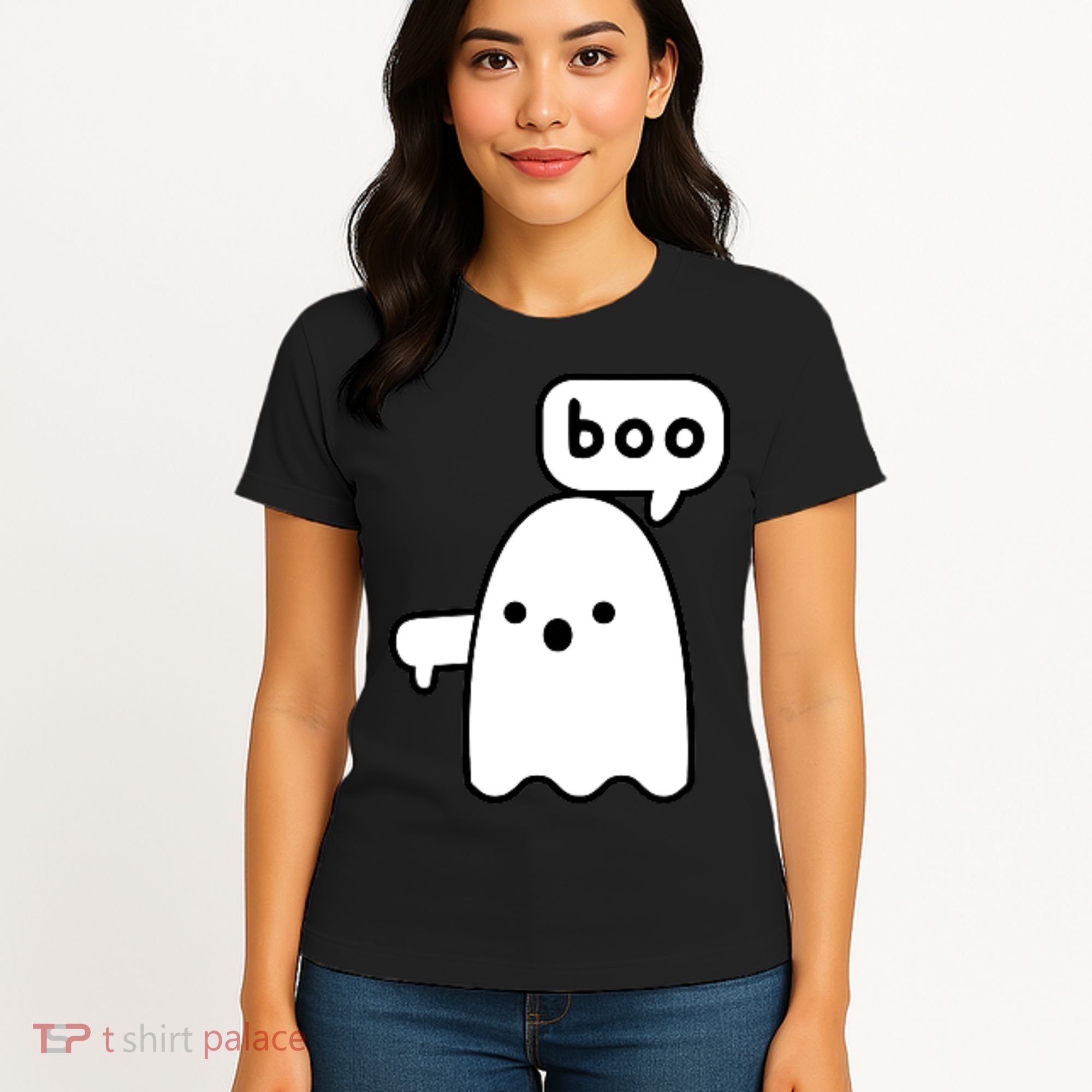 Thumbs Down Ghost Screaming Boo Disapproval Ghost Halloween Women's T-Shirt