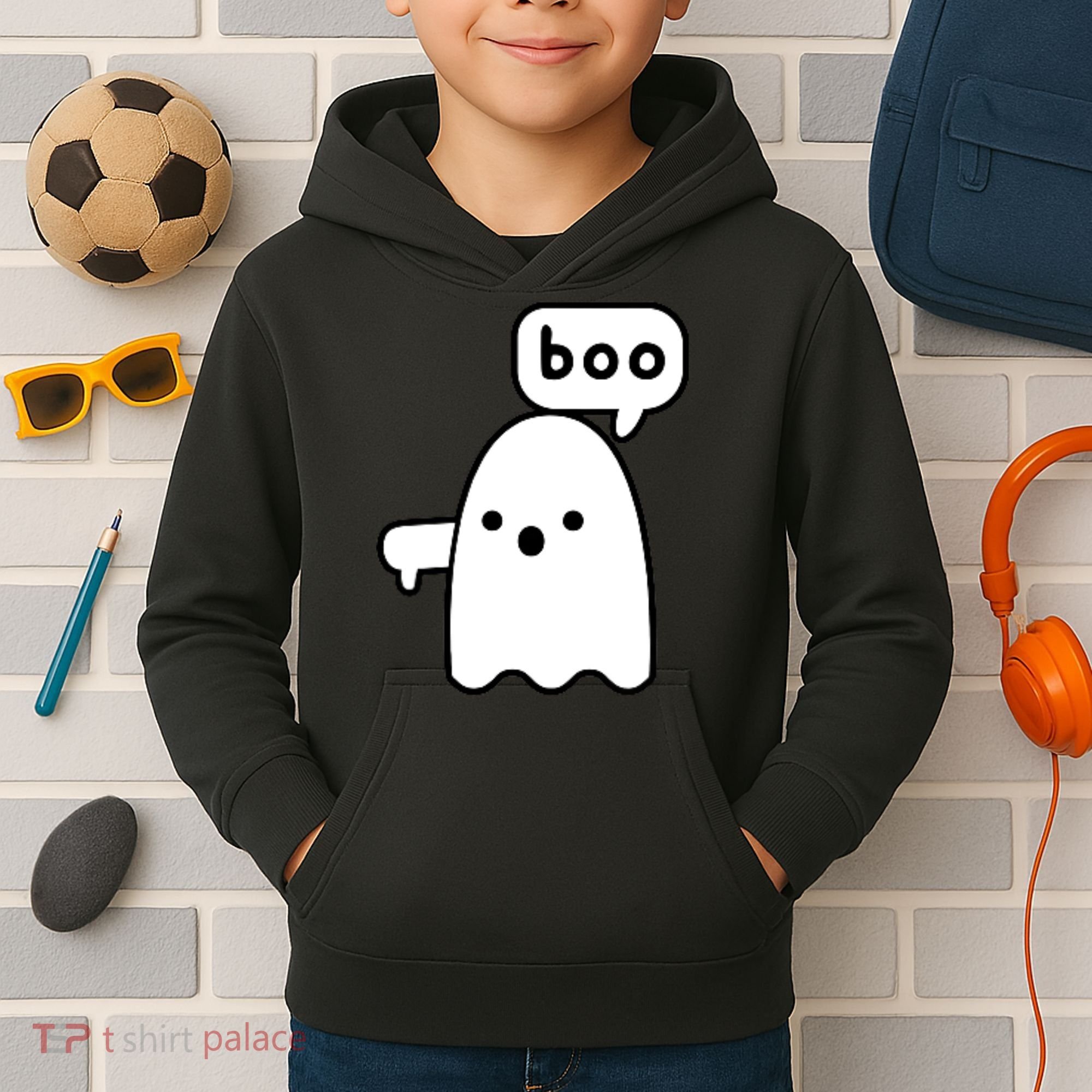 Thumbs Down Ghost Screaming Boo Disapproval Ghost Halloween Kids Hoodie