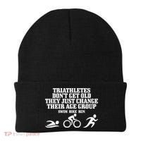 Triathletes Don't Get Old Swim Bike Run Funny Triathlon Cute Gift Beanie thumb 0