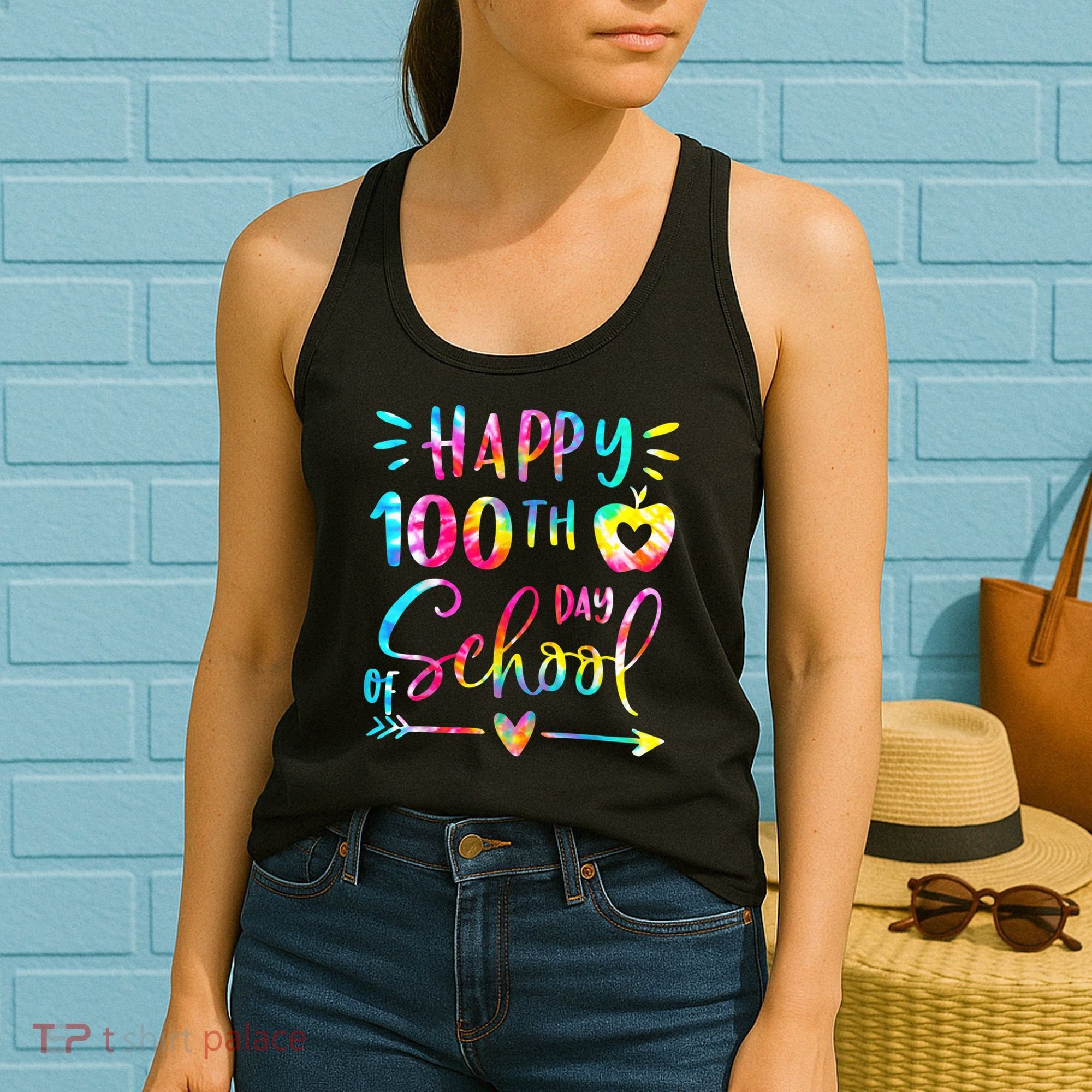 Tie Dye Happy 100th Day Of School Teacher Student 100 Days Women's Tank Top