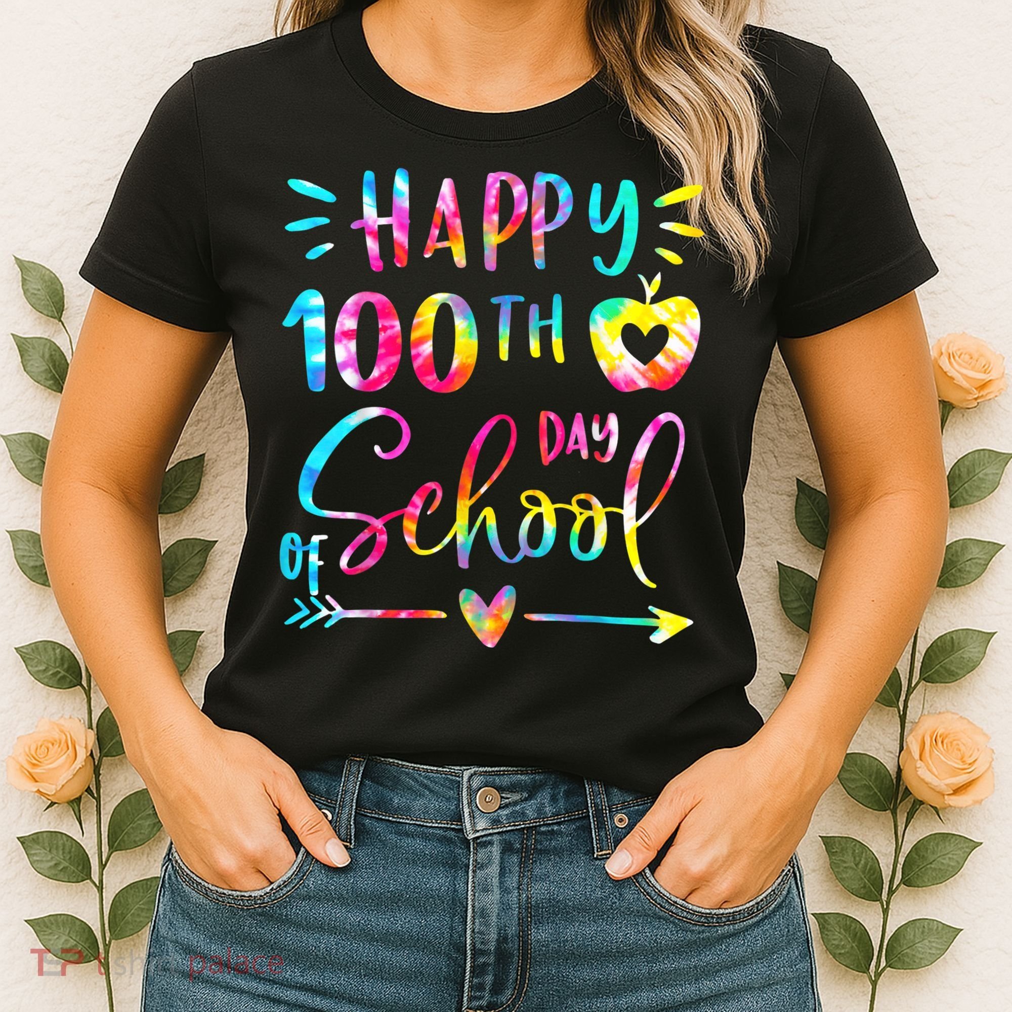 Tie Dye Happy 100th Day Of School Teacher Student 100 Days Women's T-Shirt