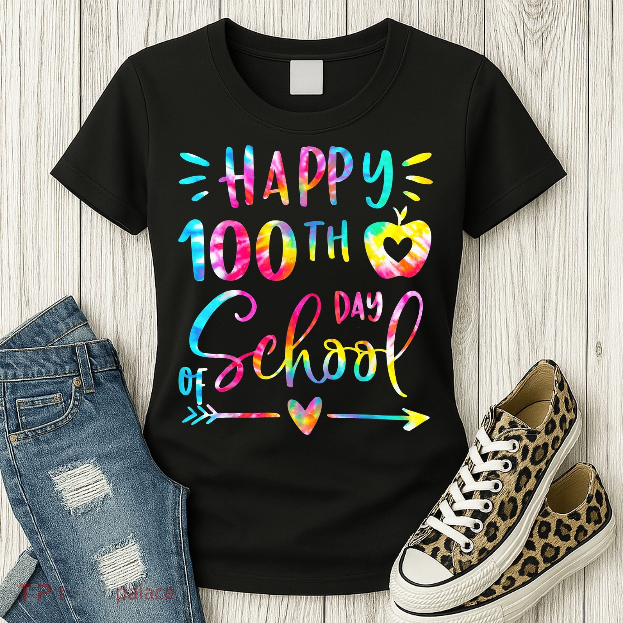 Tie Dye Happy 100th Day Of School Teacher Student 100 Days Women's T-Shirt