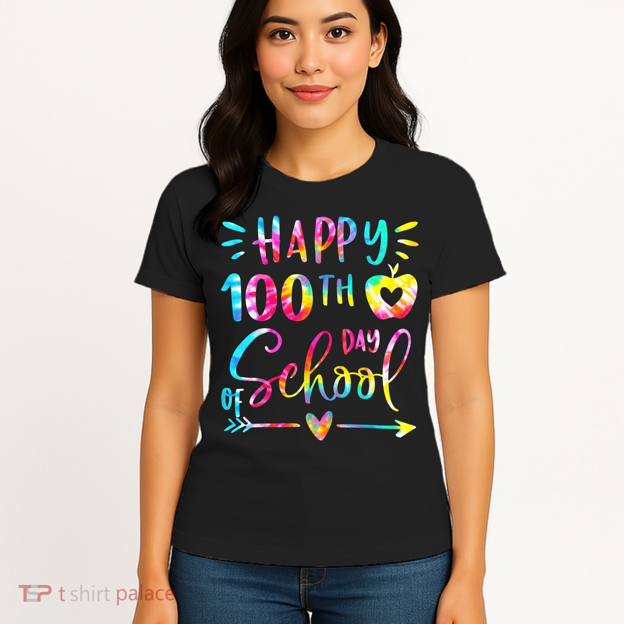 Tie Dye Happy 100th Day Of School Teacher Student 100 Days Women's T-Shirt