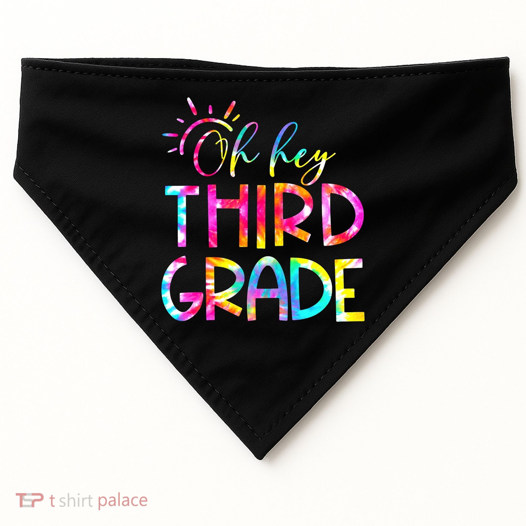 Tie Dye Hello 3rd Third Grade Teacher Student Back To School USA-Made Doggie Bandana