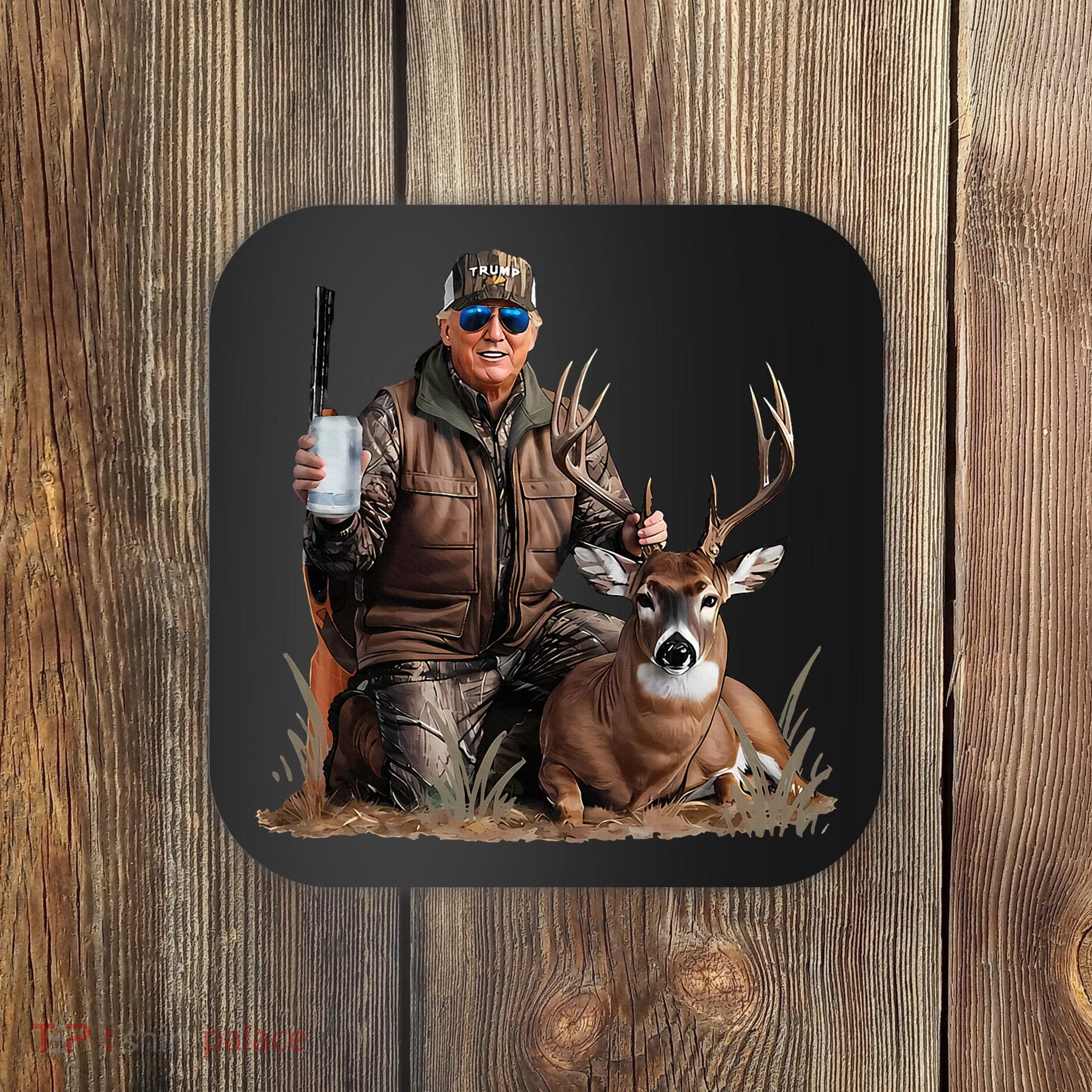 Trump Deer Hunting Donald Trump Old School Camouflage Coaster