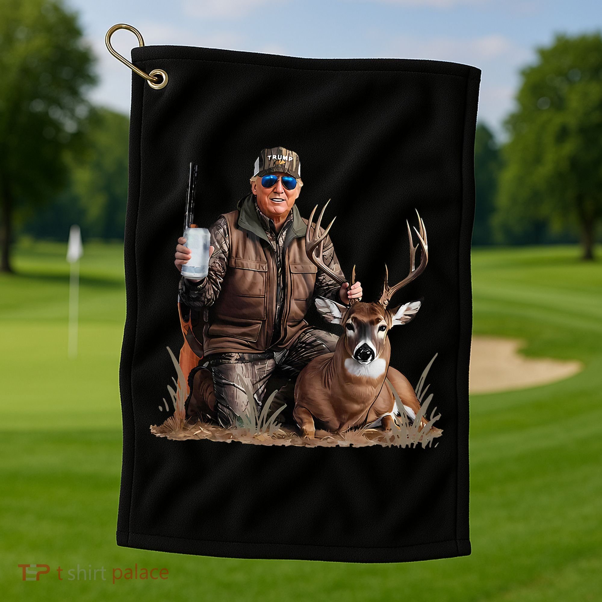 Trump Deer Hunting Donald Trump Old School Camouflage Golf Towel