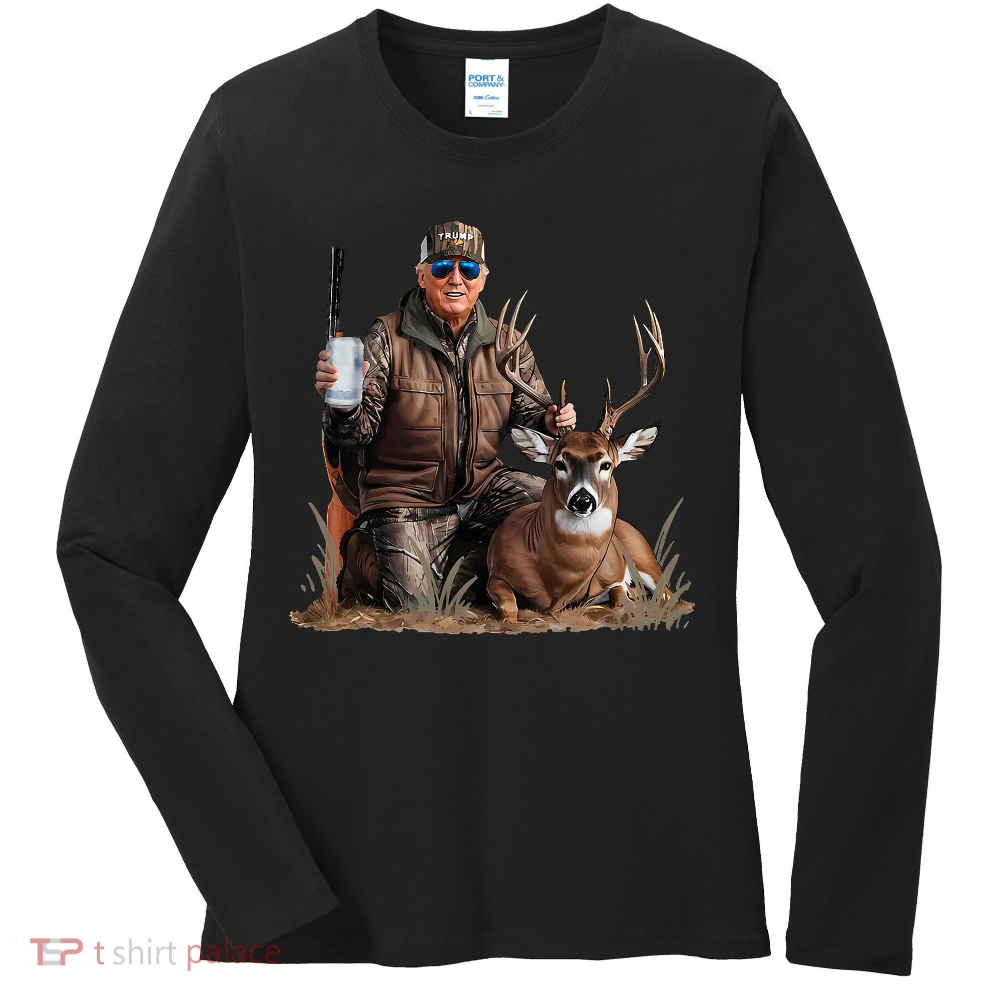 Trump Deer Hunting Donald Trump Old School Camouflage Women's Long Sleeve Shirt