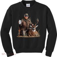 Trump Deer Hunting Donald Trump Old School Camouflage Kids Sweatshirt thumb 0
