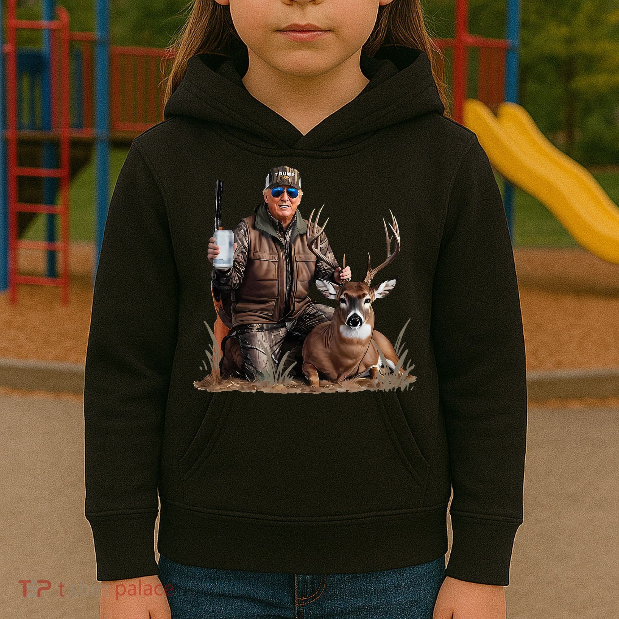 Trump Deer Hunting Donald Trump Old School Camouflage Kids Hoodie