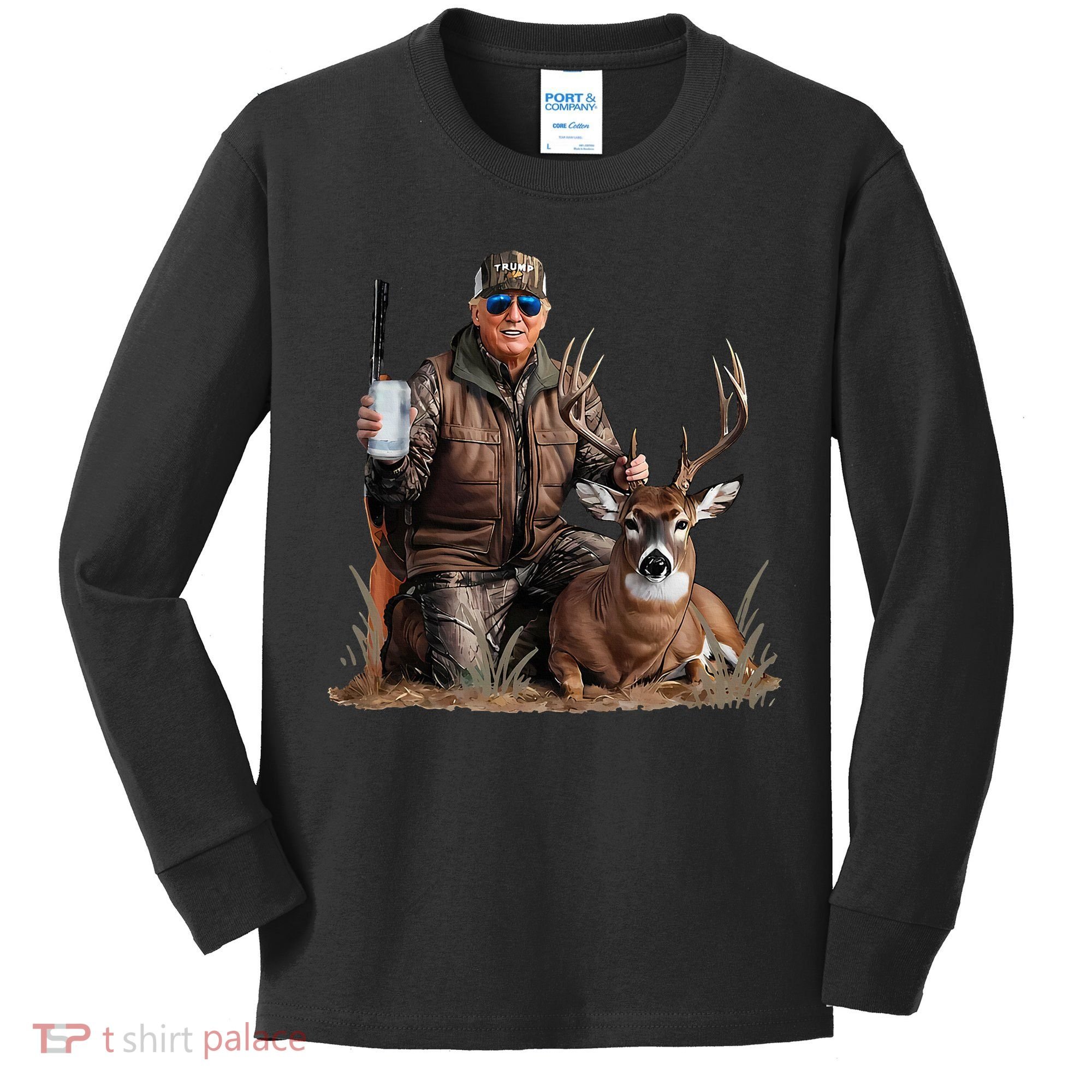 Trump Deer Hunting Donald Trump Old School Camouflage Kids Long Sleeve Shirt
