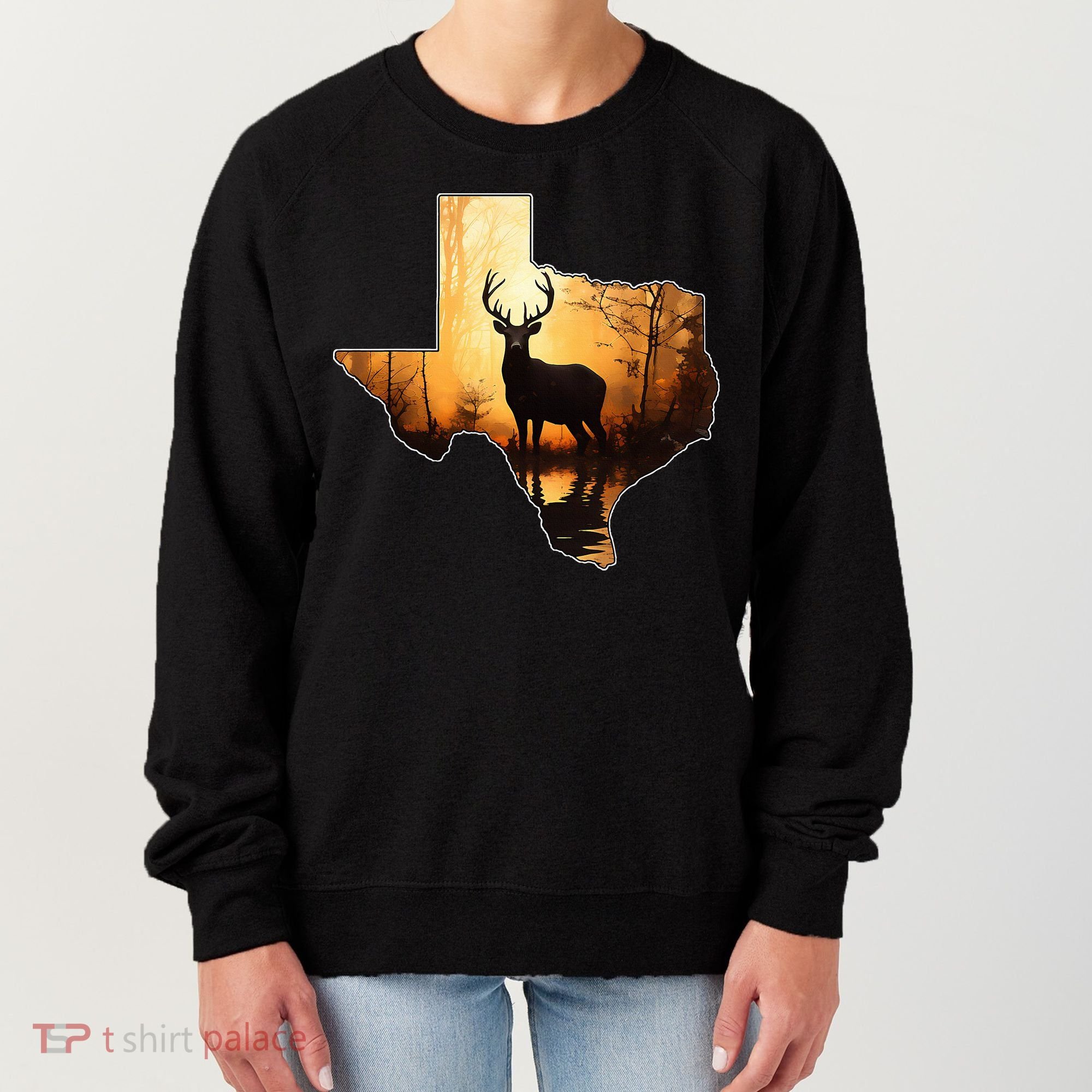 Texas Deer Hunter Forest Silhouette Texan Wildlife Lover  Women's Sweatshirt