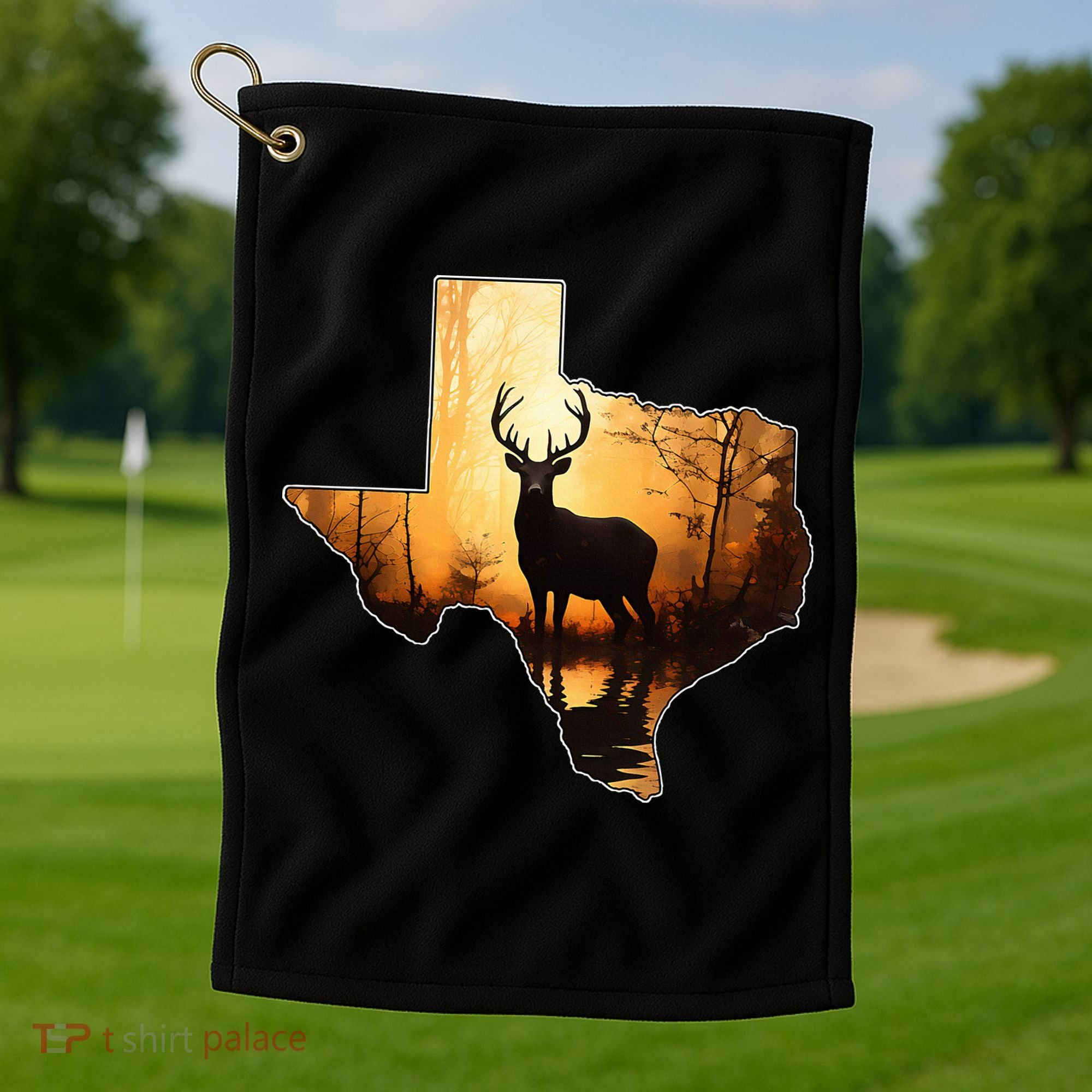Texas Deer Hunter Forest Silhouette Texan Wildlife Lover  Golf Towel