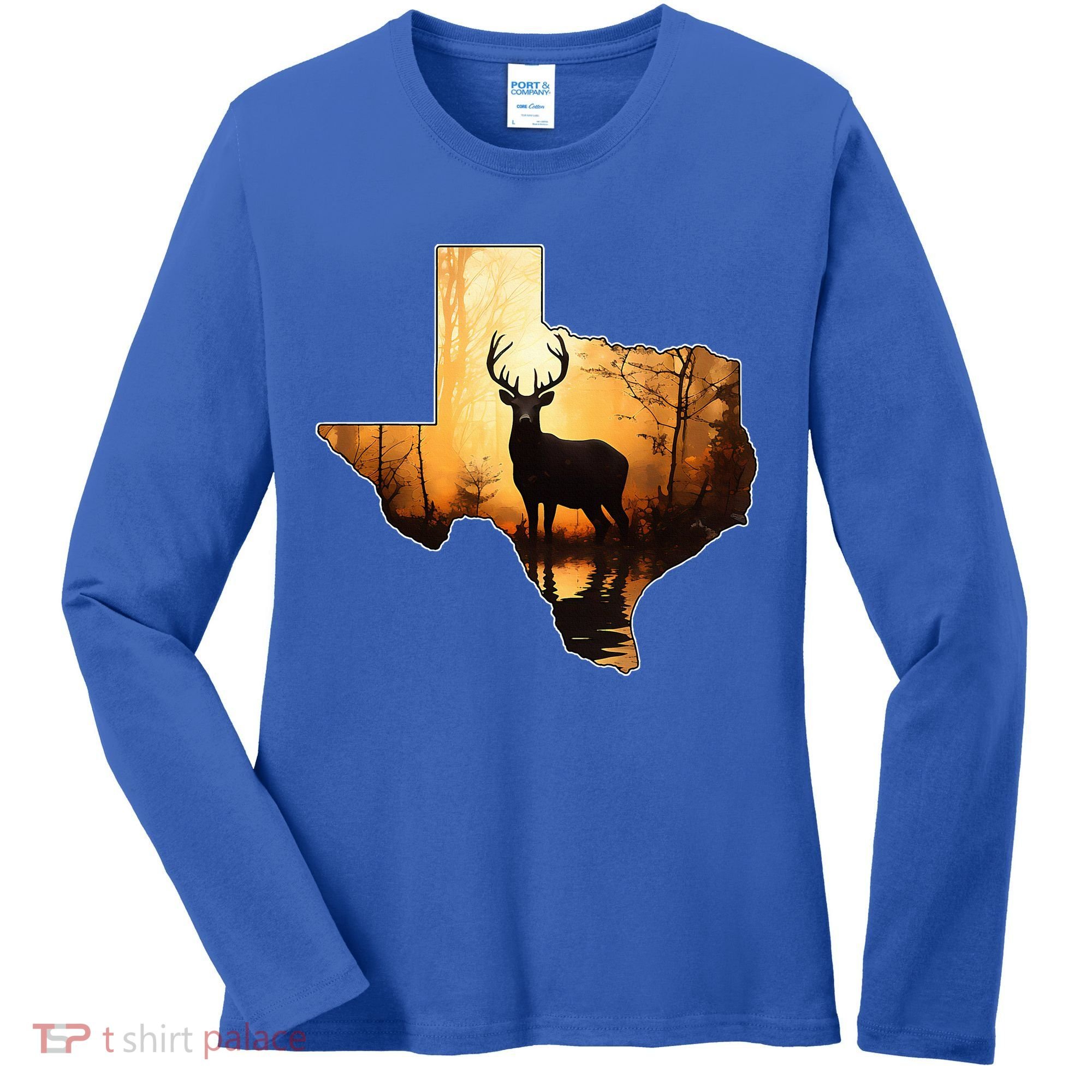 Texas Deer Hunter Forest Silhouette Texan Wildlife Lover  Women's Long Sleeve Shirt