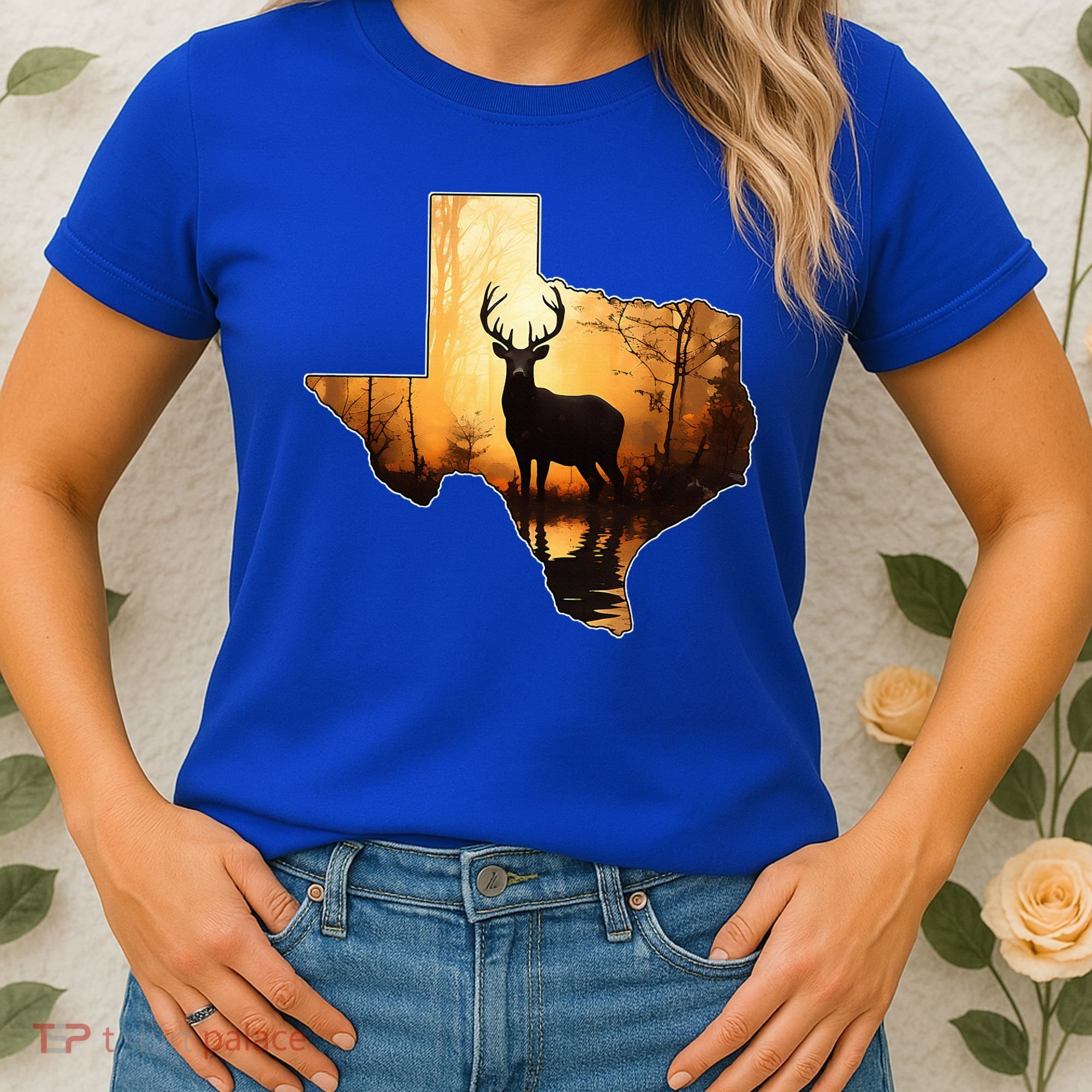 Texas Deer Hunter Forest Silhouette Texan Wildlife Lover  Women's T-Shirt