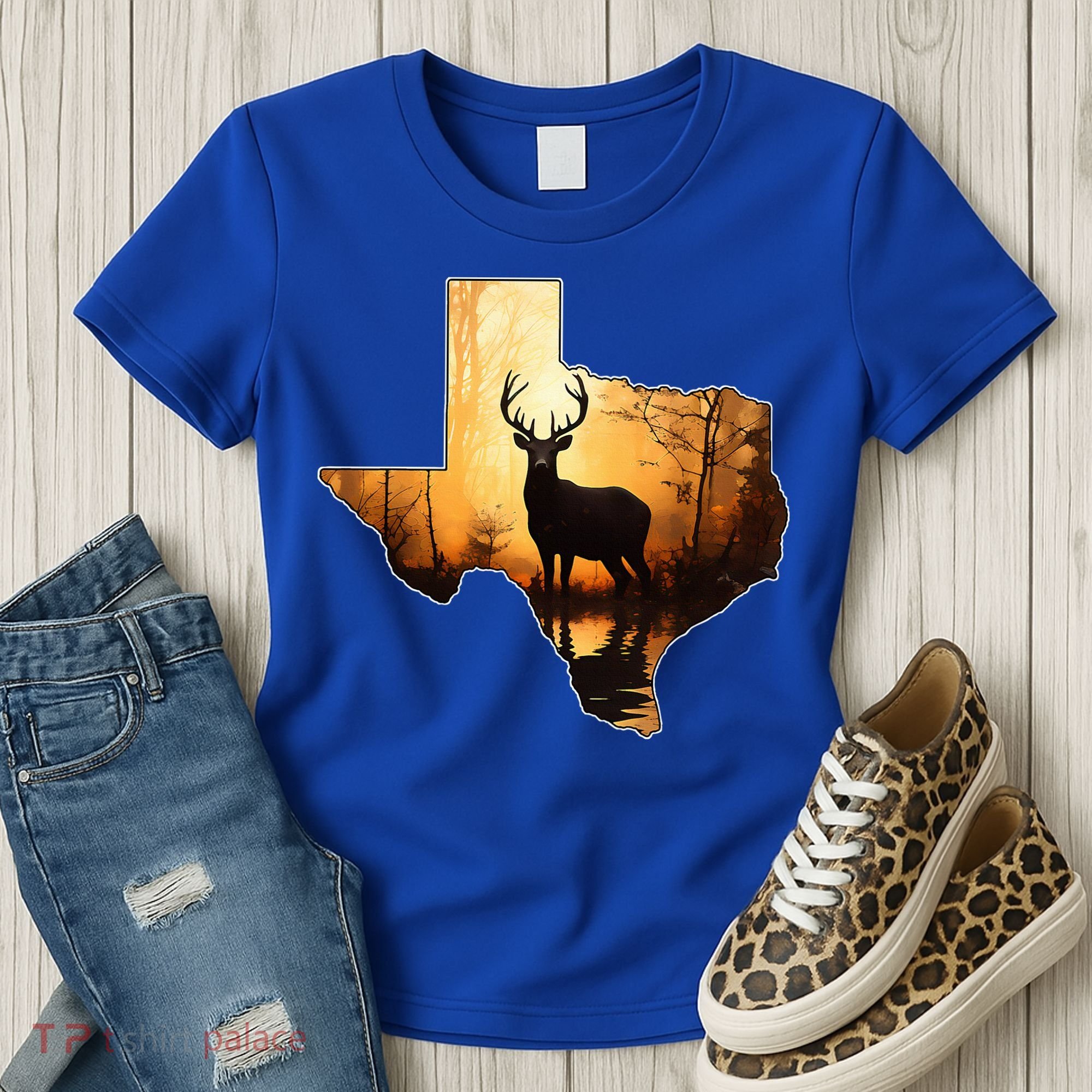 Texas Deer Hunter Forest Silhouette Texan Wildlife Lover  Women's T-Shirt