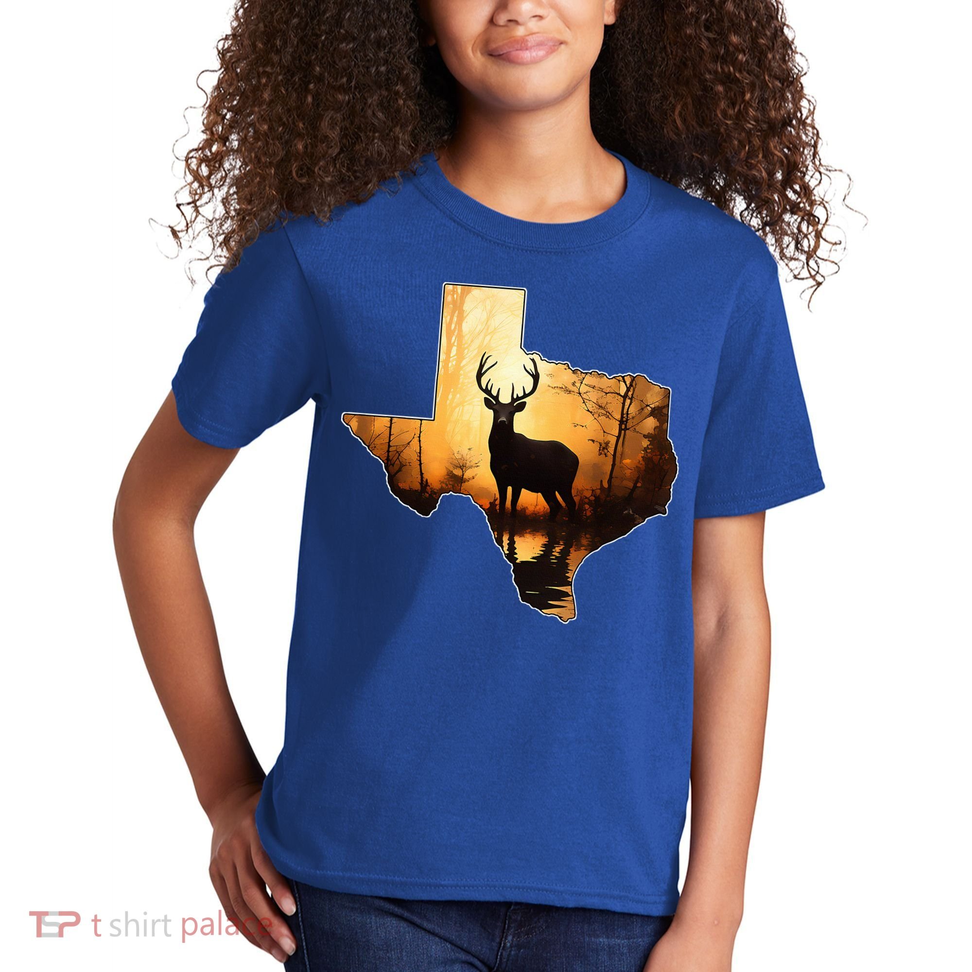Texas Deer Hunter Forest Silhouette Texan Wildlife Lover  Kids T-Shirt