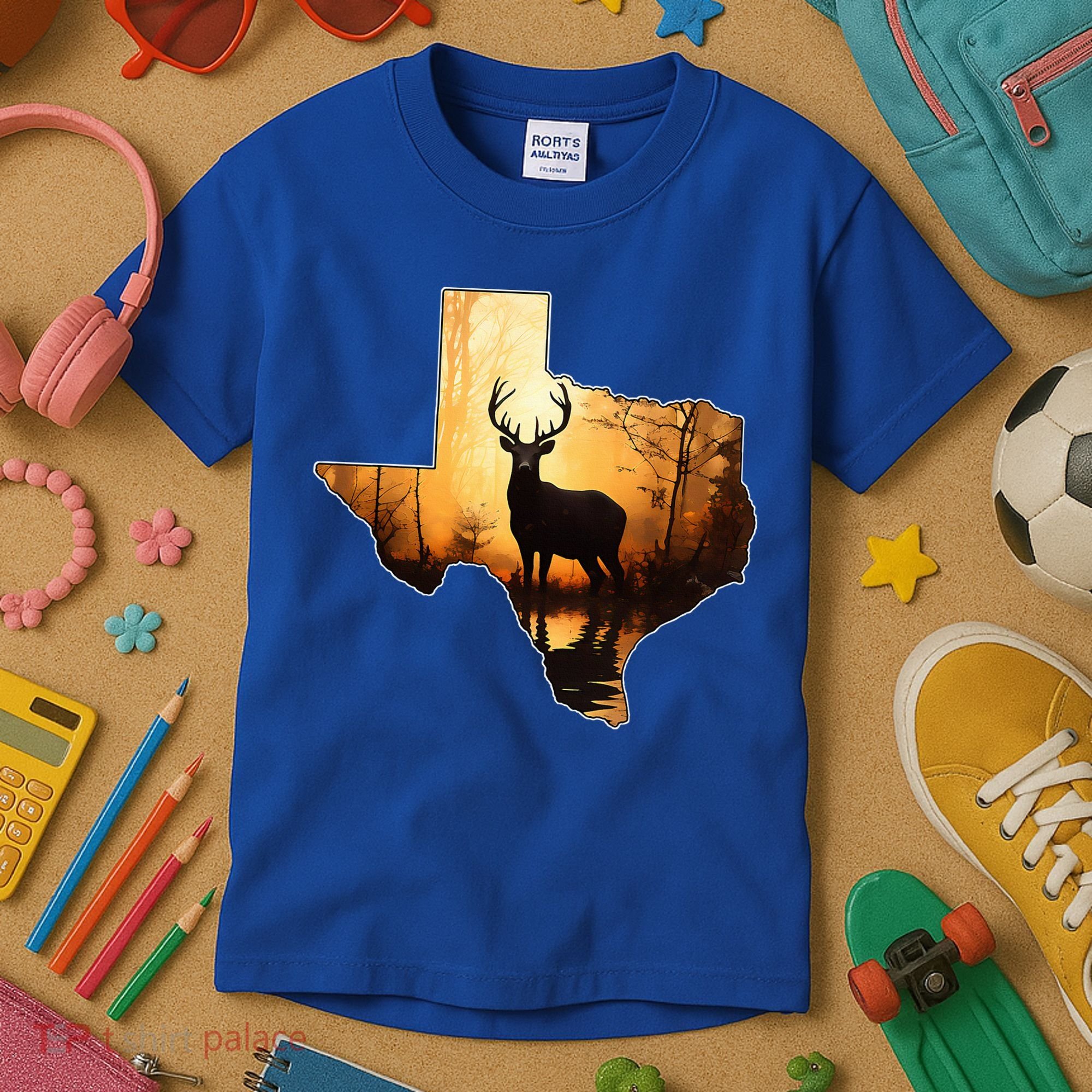 Texas Deer Hunter Forest Silhouette Texan Wildlife Lover  Kids T-Shirt