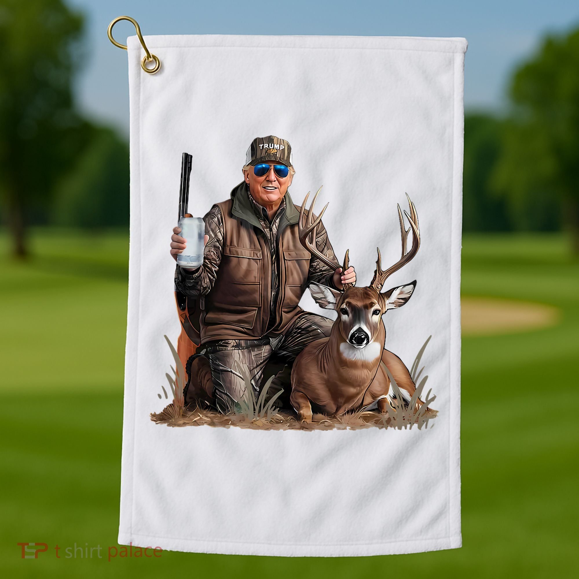 Trump Deer Hunting Donald Trump Old School Camouflage Golf Towel